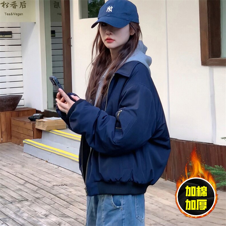 现货秋冬季美拉德立领飞行立领夹克boxy棉衣美式高街加厚加棉外套图片