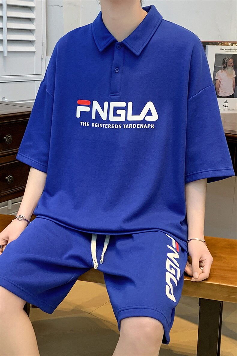 夏装潮休闲半袖套装2023纯色百搭印花Polo衫男女6623-P70控价98,男装Polo衫,电商A441-1