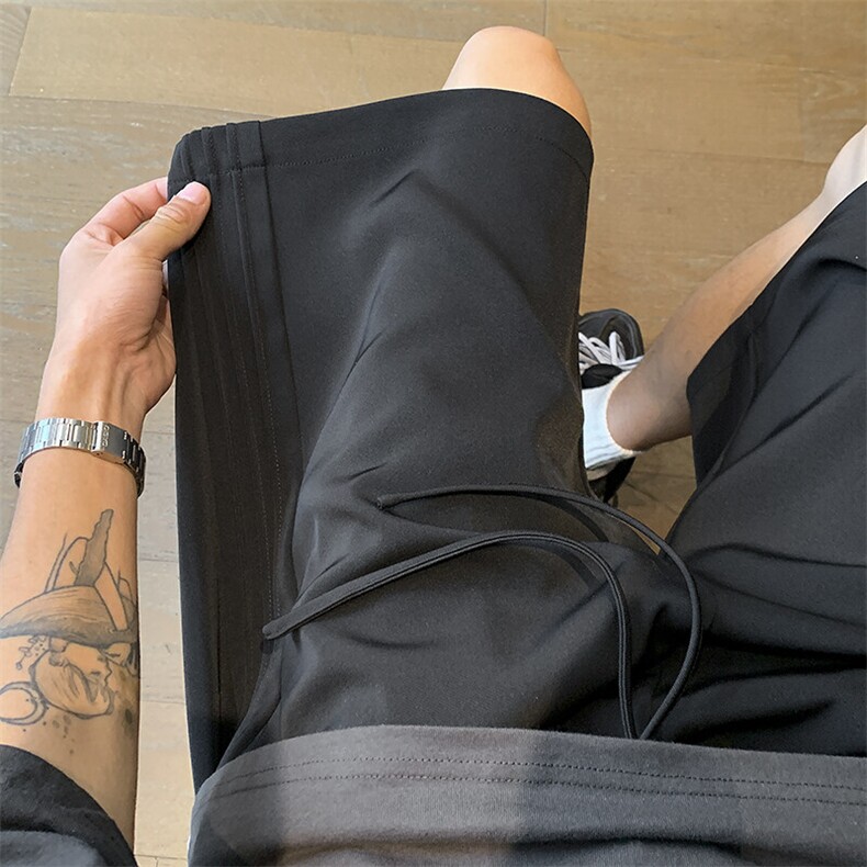 2025新款冰丝凉感侧边塔克条短裤宽松M~4XLXZ604-DK204-P35控48,男装牛仔裤,星座604