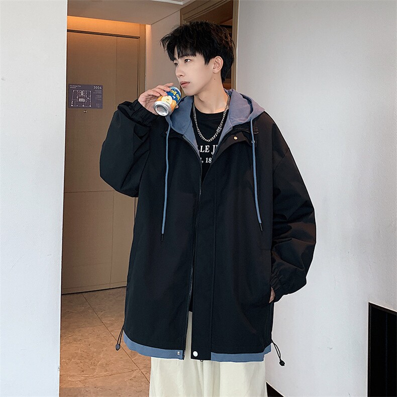 JK763P78港风二开宽松假两件夹克百搭落肩简约连帽上衣外套,男装夹克,星座1204-3