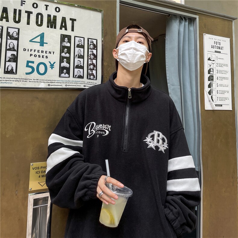 秋冬立领半拉链保暖刺绣双面摇粒绒百搭套头卫衣RWY239-P65控88,男装卫衣,电商B370