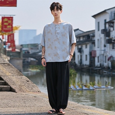 新中式新款短袖T恤提花体恤衫潮风上衣百搭款T2505-P58，男装T恤，电商A227