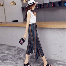 钩花镂空潮流优雅气质短袖阔腿裤蝴蝶结2021年夏季套装/套裙，女装套装/套裙，天丝秀
