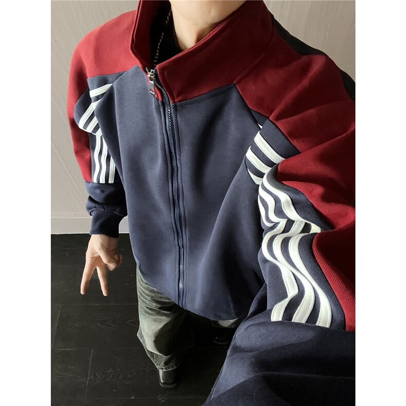 重磅全棉450克开衫立领撞色卫衣boxy短宽潮牌外套男装RH5362-P55,女装短外套,星座610B-1