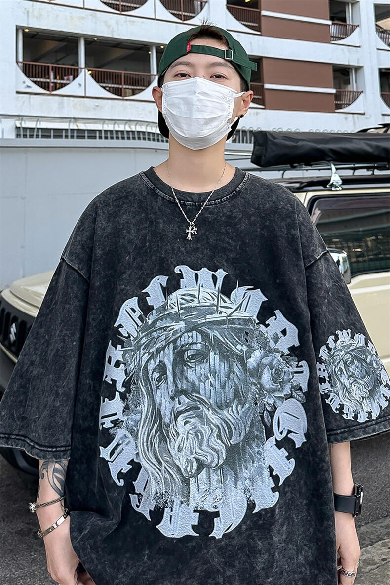 B239-X1005-P38美式复古水洗做旧人物印花短袖T恤,男装T恤,星座514-2(原B239)