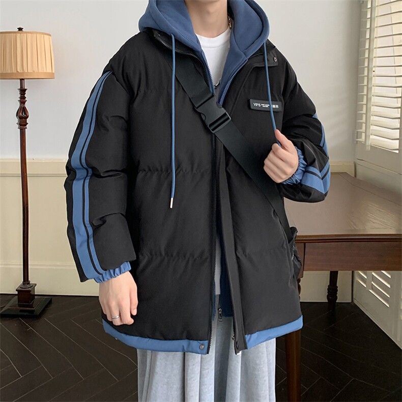 棉服男冬季新款港风宽松假两件连帽棉衣MF8587-特P78,男装棉衣,星座214-3