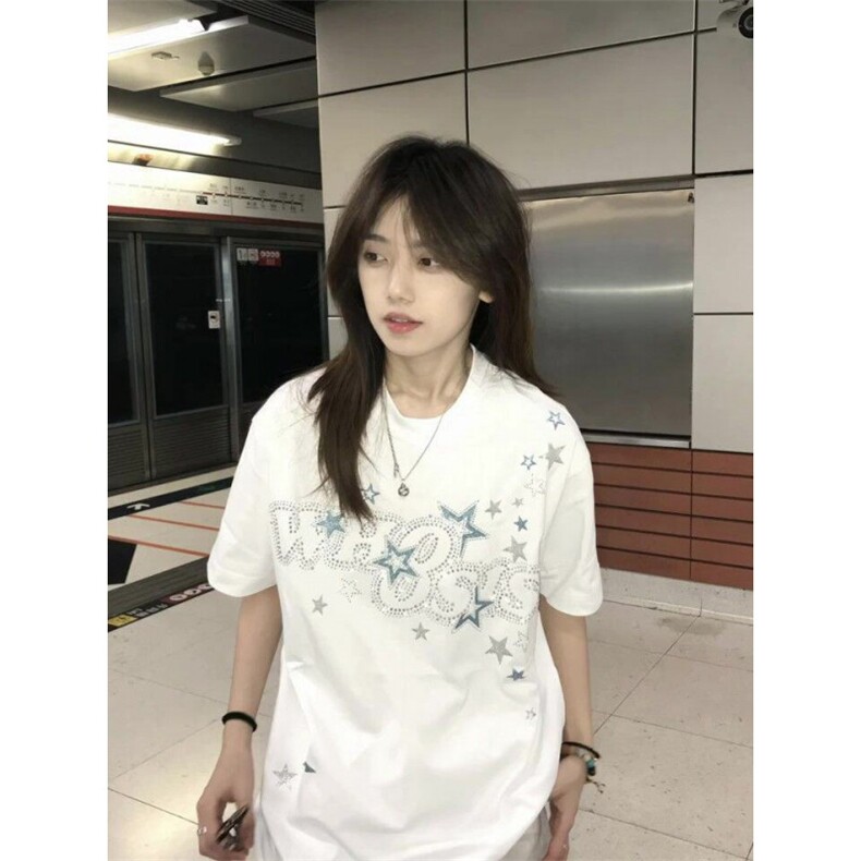 H1019-P35前后印花+前后烫钻宽松休闲短袖T恤男女同款,男装T恤,星座617A-2
