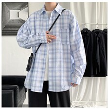 衬衫男2025年新秋季潮牌简约小格子外套休闲潮流男士衬衣CS703P45，男装衬衫，电商B413-1
