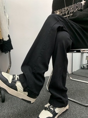 美式风裤子高街纯黑色修身微喇牛仔裤男女显高直筒裤春秋季长裤，男装牛仔裤，星座601-2