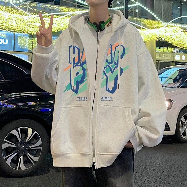 H208P70含棉量65%美式字母高街连帽卫宽松休闲开衫外套,男装卫衣,星座304A-1