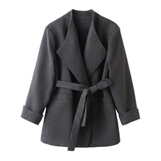 优雅气质大翻领毛呢外套女2025秋冬高级感中长款系带收腰毛呢大衣，女装毛呢外套，火爆靓佳人