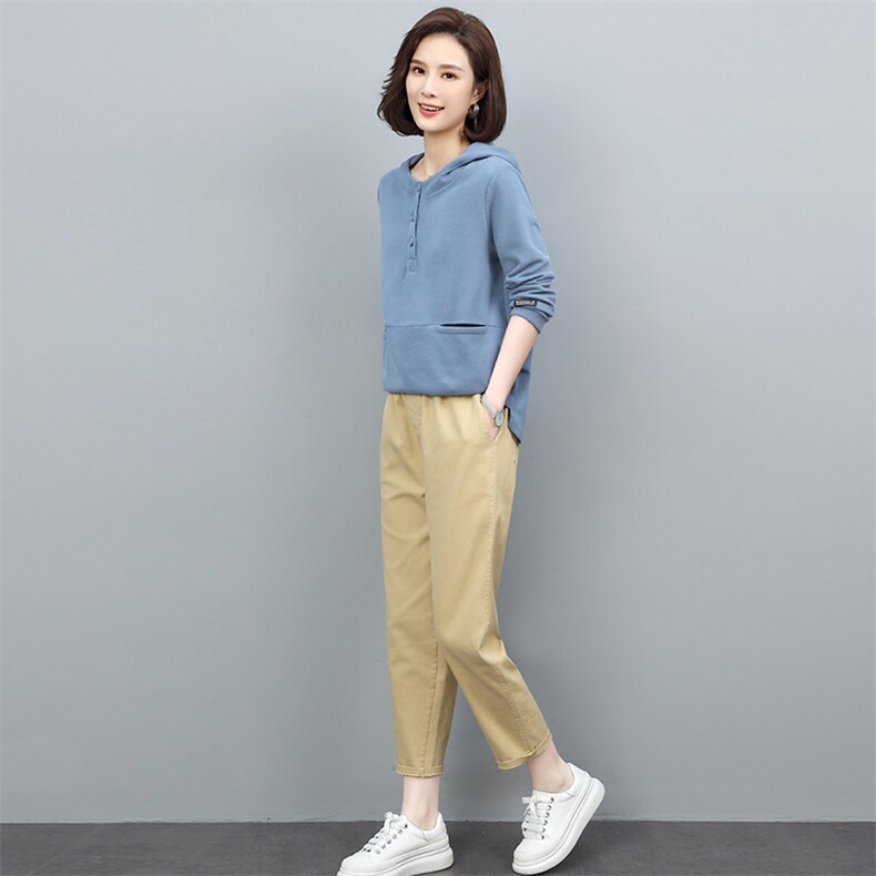 2025春装新款时尚休闲中年妈妈春秋连帽卫衣两件套洋气减龄套装女,女装套装/套裙,忆绮罗