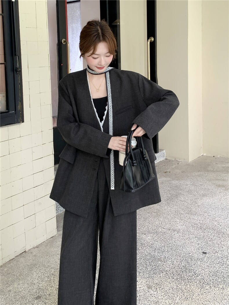 高级感显瘦西服外套通勤套装女2025春秋季新款休闲阔腿长裤两件套,女装套装/套裙,蝶眷
