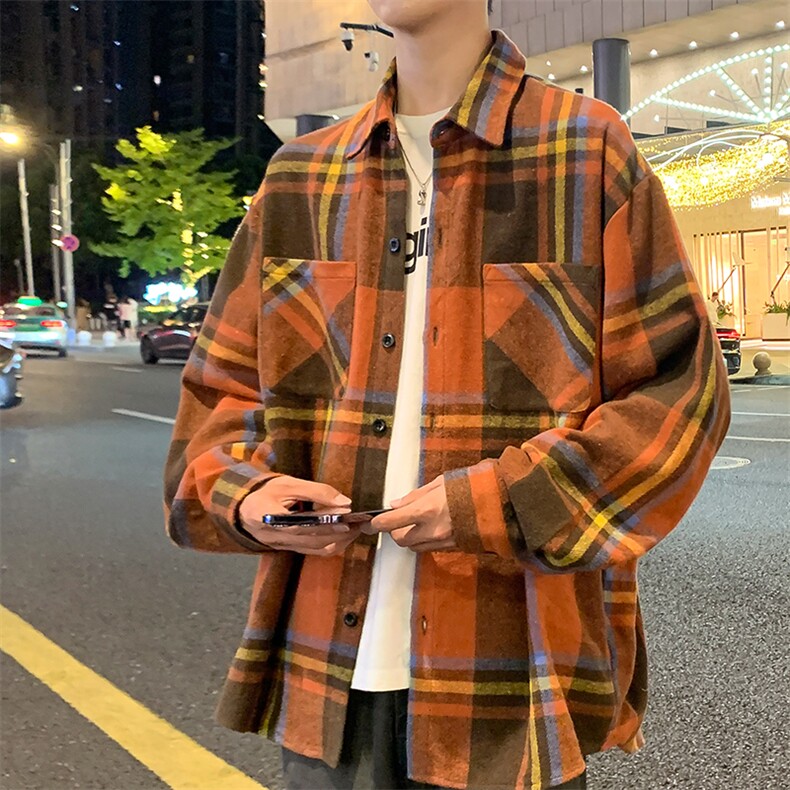 控价69港风格子衬衫宽松外套男女衬衣百搭格子外套CS2438P40,男装衬衫,电商A128