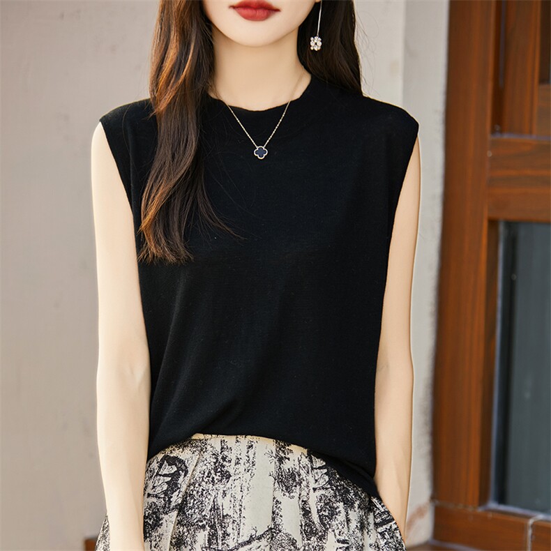 高级水溶羊毛薄款圆领针织春秋夏背心女外穿内搭无袖坎肩上衣25年，女装背心吊带，朝贺羊绒