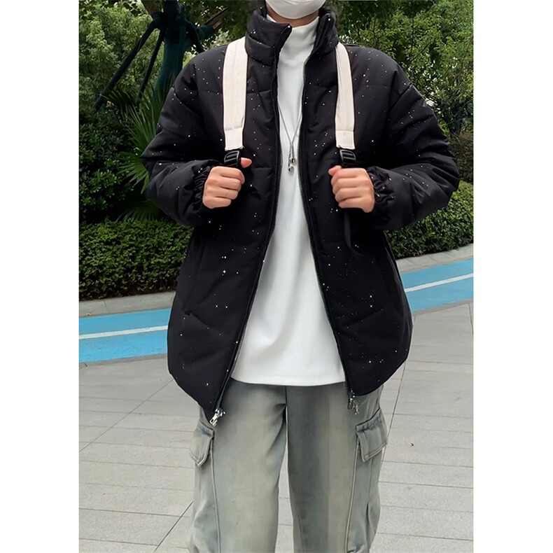 5W件现货冬季解构立领美式高街棉服厚外套男女夜光亮片满天星棉衣,男装棉衣,电商A486-1