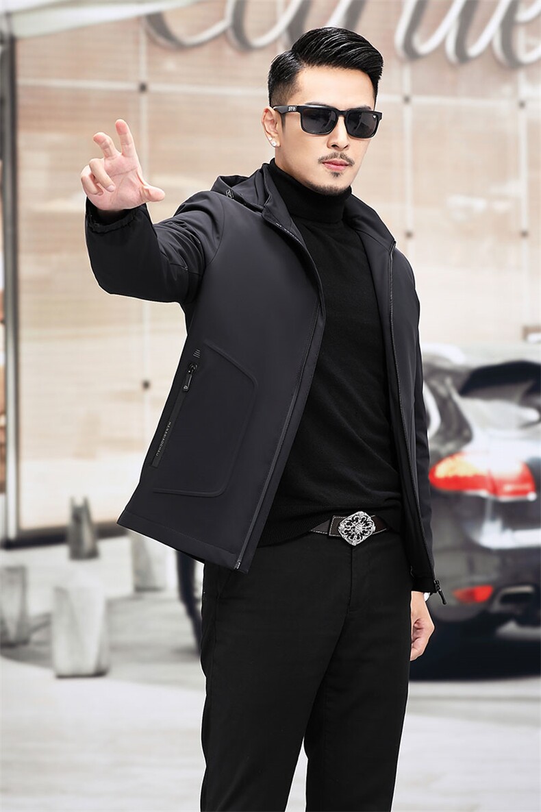 秋冬新品时尚简约保暖连帽纯色休闲鸭绒羽绒服男款KCN382-48-P250,男装羽绒服,电商B212（原钱塘6029）
