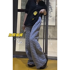 特批P35无差价冬抖音宽松男女菱格保暖加棉拖地裤K5614J加棉，男装休闲裤，电商A001-1