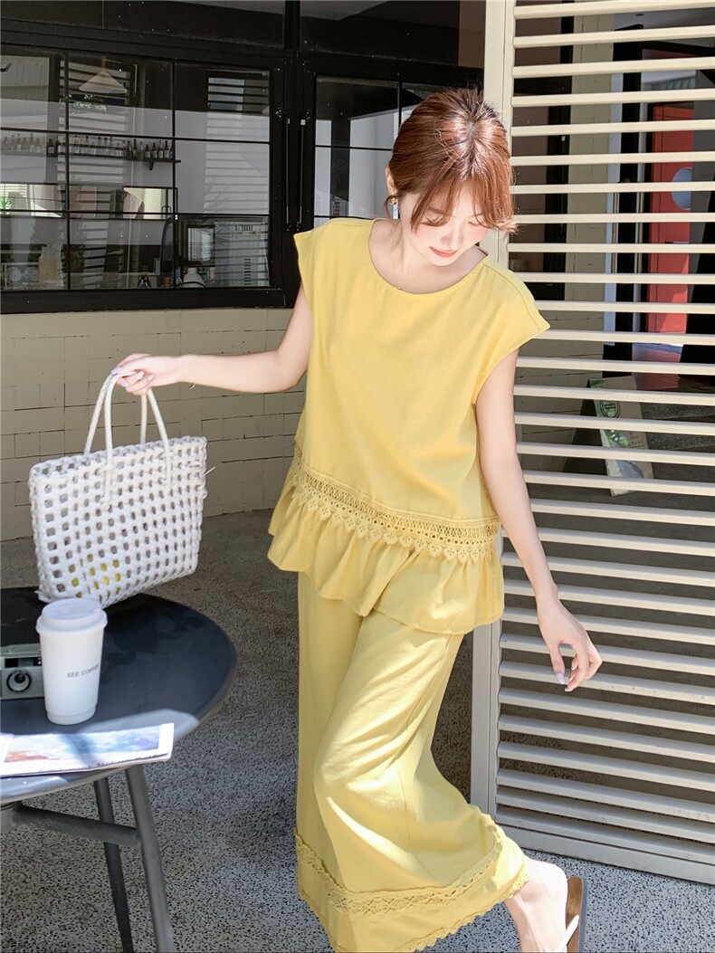 主推重工艺拼接蕾丝女夏新款休闲减龄穿搭两件套A2608-139-K218,女装套装/套裙,美静678