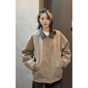 2026新款巴恩风扎染皮衣休闲拼接夹克外套男女C64150-TP60108图片