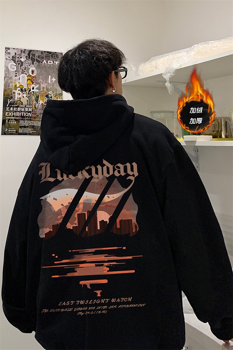 加绒加厚重磅卫衣男秋冬新款连帽复古外套潮牌-A796P55加绒P65,女装短外套,电商B241