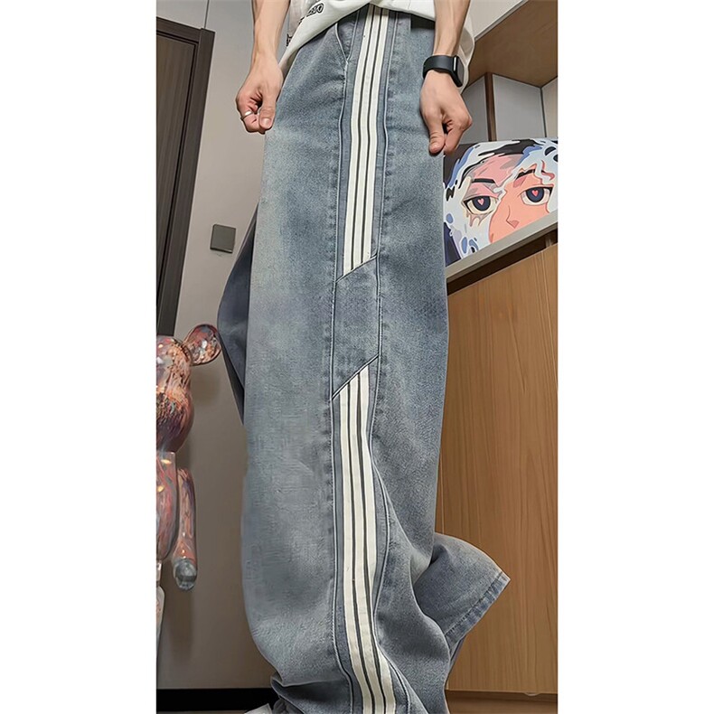 抖音品质夏季美式条纹牛仔裤男直筒百搭休闲裤子-A1218TP48控78，男装休闲裤，电商B241