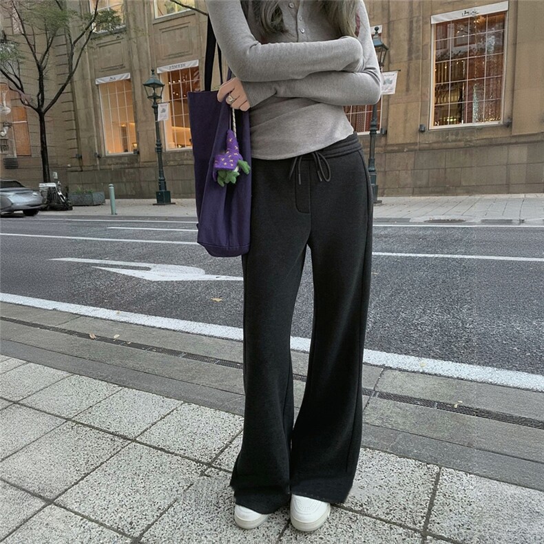 加绒微喇裤480g秋冬季显瘦黑色高腰喇叭裤休闲裤微喇长裤女,女装休闲裤,云美莎专业女裤-全店现货