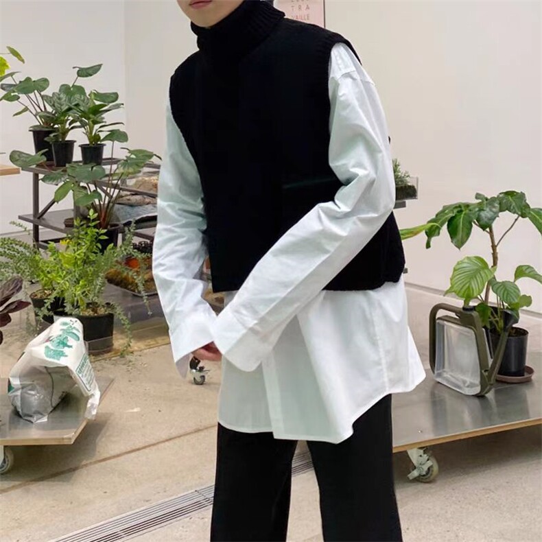 秋季时尚宽松短款针织马甲韩版潮流针织套头高领毛衣男T922-P60图片