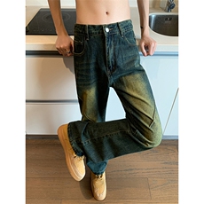 美式ins高街hiphop微喇重工艺水洗复古蓝牛仔裤货号K2322-1P60，男装牛仔裤，电商A063