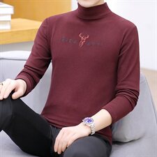 冬季半高领双面绒刺绣小鹿卫衣男加绒加厚保暖打底衫长袖黑335P28，男装卫衣，星座1207