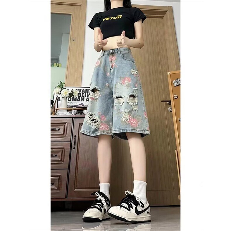 夏日五分牛仔短裤男女生直筒阔腿中裤慵懒潮流短裤网图DK525-p45,男装牛仔裤,星座302B
