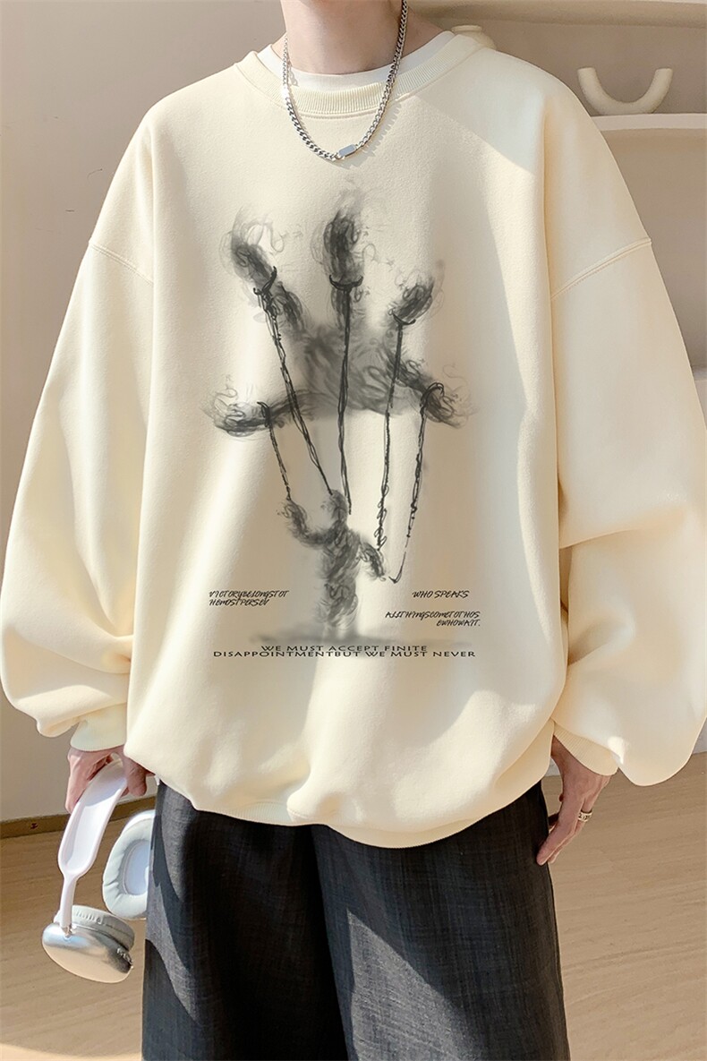 已注册/华棉内景秋冬学院风宽松圆领卫衣男潮WY00727/P35加绒P45,男装卫衣,电商B316