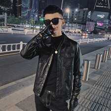 社会小伙韩版休闲修身机车服翻领痞帅水洗皮衣夹克D811-P118控148，男装皮衣，星座308A