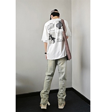 B221美式ins高街暗黑小众拉链喷墨破洞牛仔裤LK23085-P65控88，男装牛仔裤，电商B221