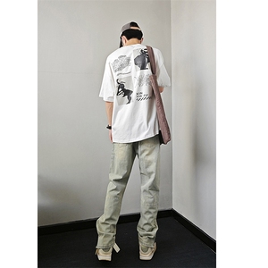 B221 美式ins高街暗黑小众拉链喷墨破洞牛仔裤 LK23085-P65 控88图片