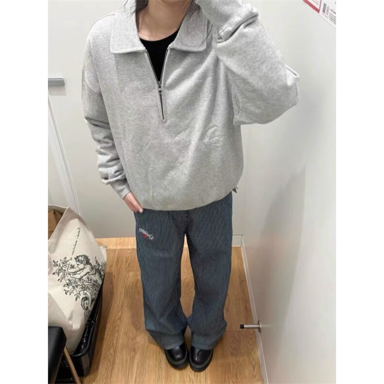 美式宽松阔腿条纹工装牛仔裤男女秋季新款直筒弯刀裤子LN1224-p58,男装牛仔裤,星座1008