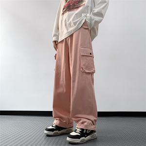 美式复古街头红色工装裤男高街设计感阔腿休闲裤子潮K0660-P55图片