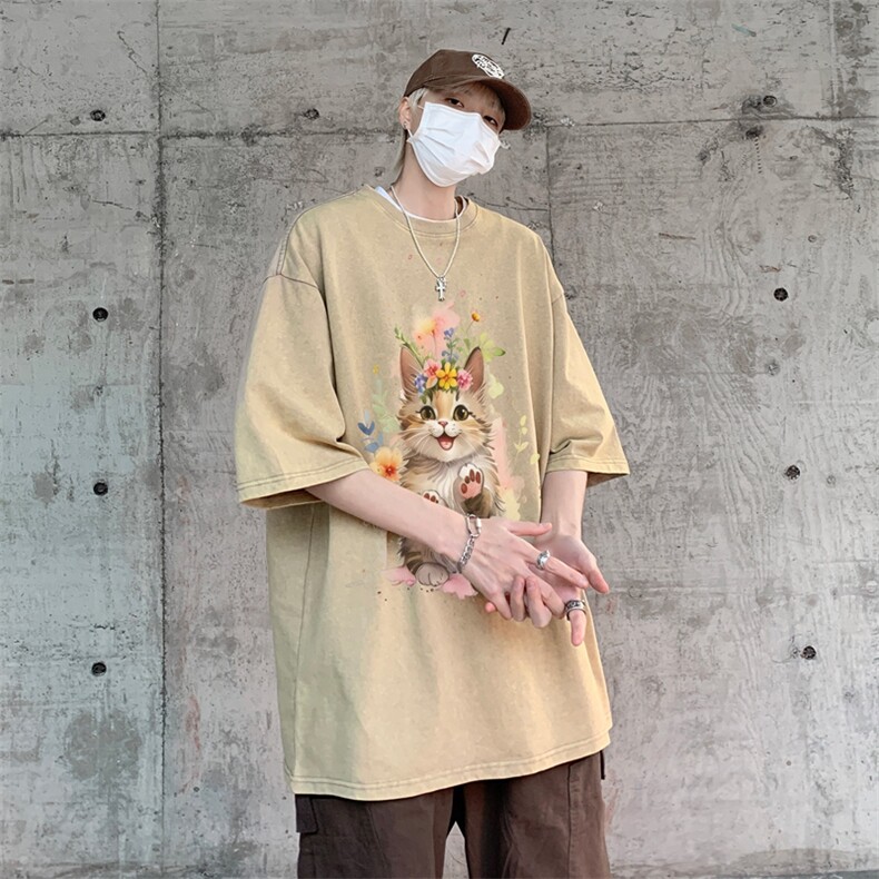 潮牌宽松短袖t恤蜡染美式复古高街水洗做旧517A-2-SX245-P38,男装T恤,星座517A-2