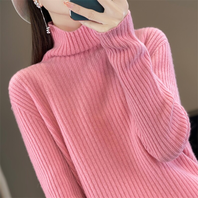 100纯羊毛堆堆领打底衫女2025新款短款秋冬内搭大码女装针织毛衣,女装羊毛衫,昭美羊绒