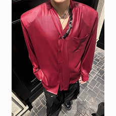 现货！25夏轻奢华男士设计感飘带亮光丝滑衬衫CS124-P88，男装T恤，电商B288
