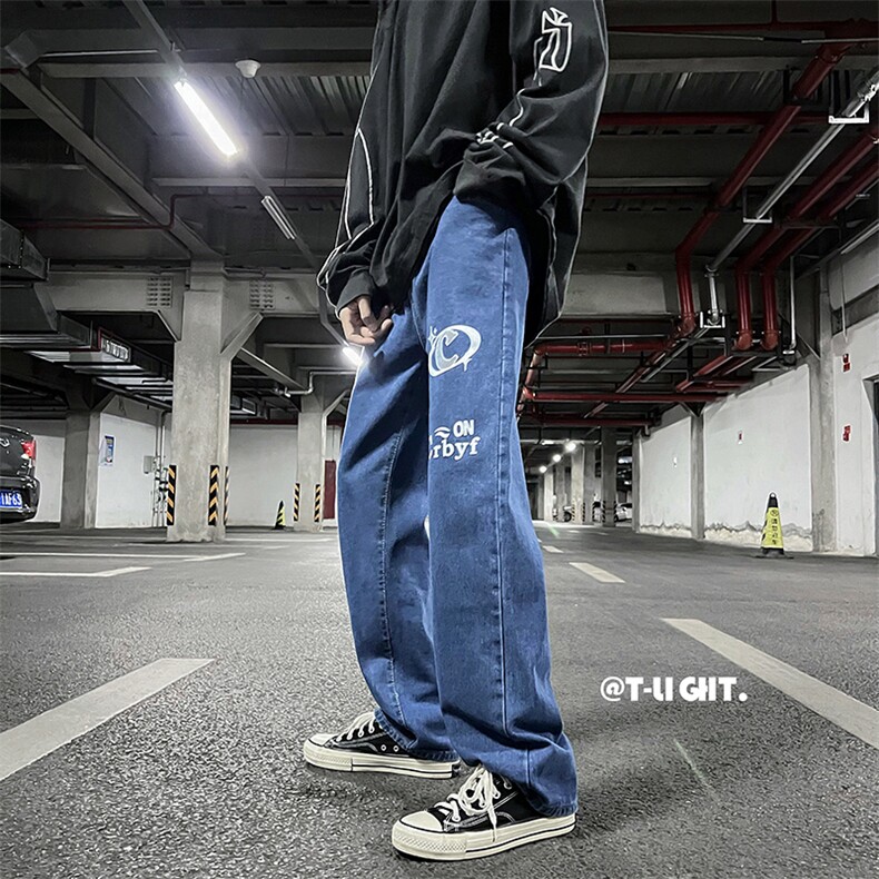 欧美ins高街vibe裤子牛仔裤潮阔腿潮复古男拖地长裤K2234-P38,男装休闲裤,星座512-2