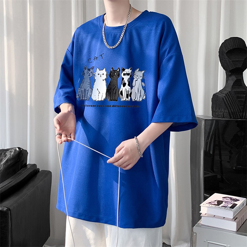 HT73100-P22华夫格t恤男短袖男大码五分袖短句风,男装T恤,电商A040