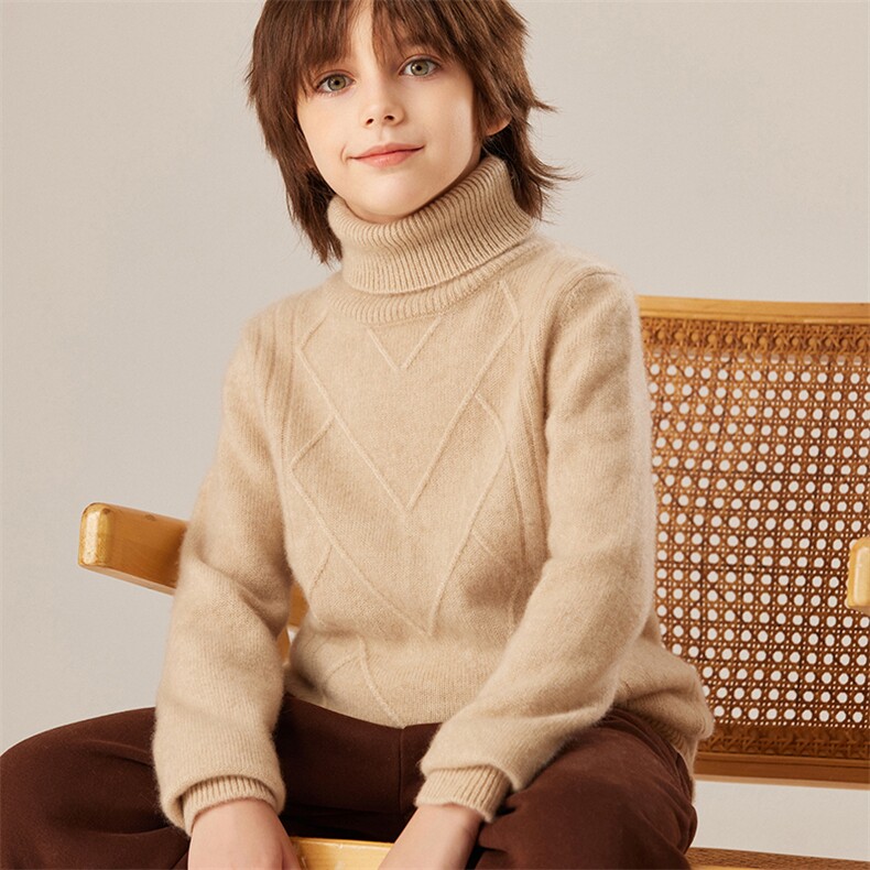2024秋冬新款童装35%山羊绒7针爱心高反领羊绒衫，童装儿童羊绒衫，旭泰羊绒