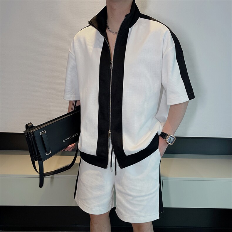 夏季高级拼色运动套装男韩版休闲短袖短裤两件套TZ215-P115控145,男装牛仔裤,电商B267