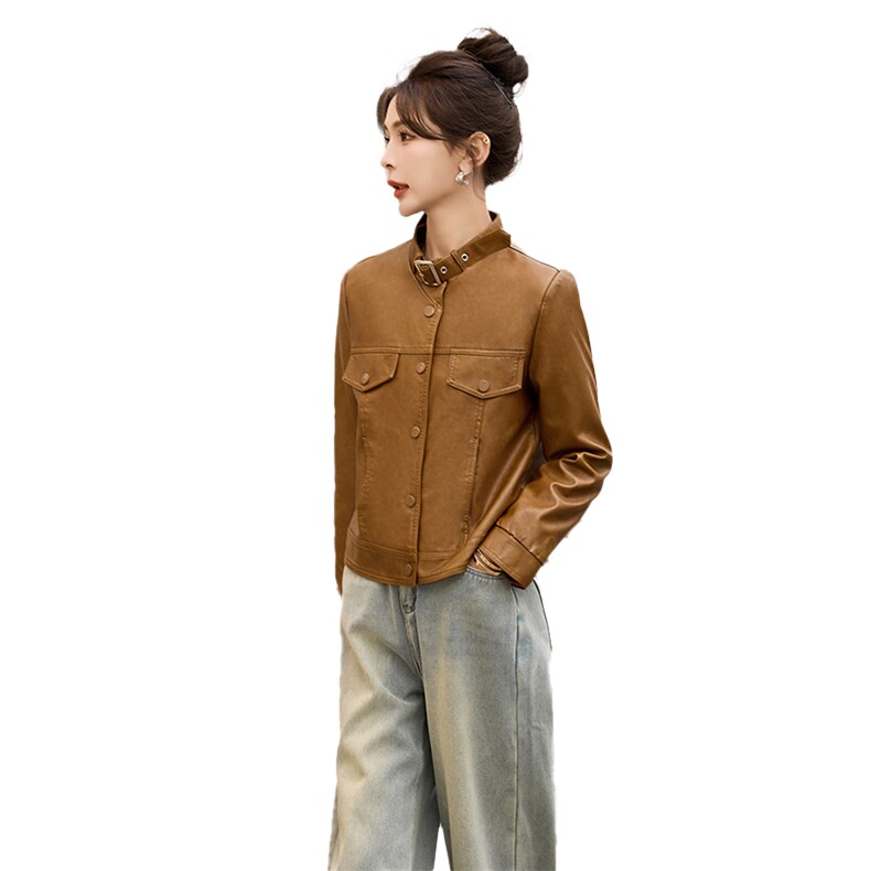 海宁真皮皮衣女外套2025年新款春秋小个子短款女士休闲绵羊皮夹克,女装皮衣,臻衣坊