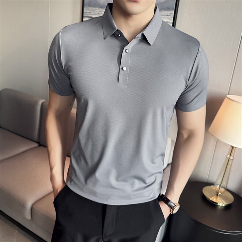 2024夏季新款 冰丝无痕宽松翻领POLO衫男57713-p50图片