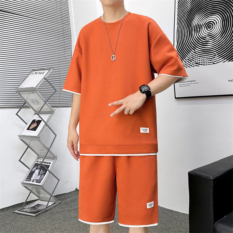 新款休闲华夫格短袖套装,男装休闲套装,星座1106-2（原1111B）
