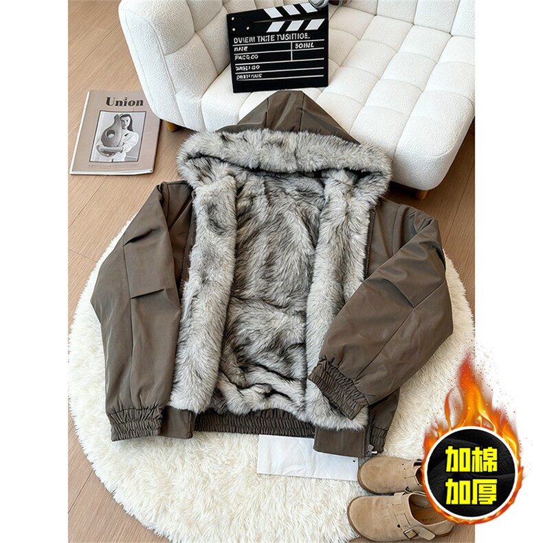现货高品质美式高街冬季重磅狼王座山雕毛毛领棉衣男女款加厚外套，男装棉衣，电商A486
