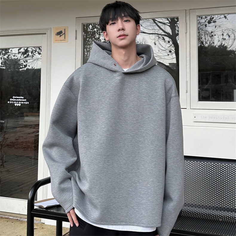JKSPACE韩风高级设计感ins复合太空棉连帽卫衣男纯色宽松休闲上衣,男装卫衣,星座506A