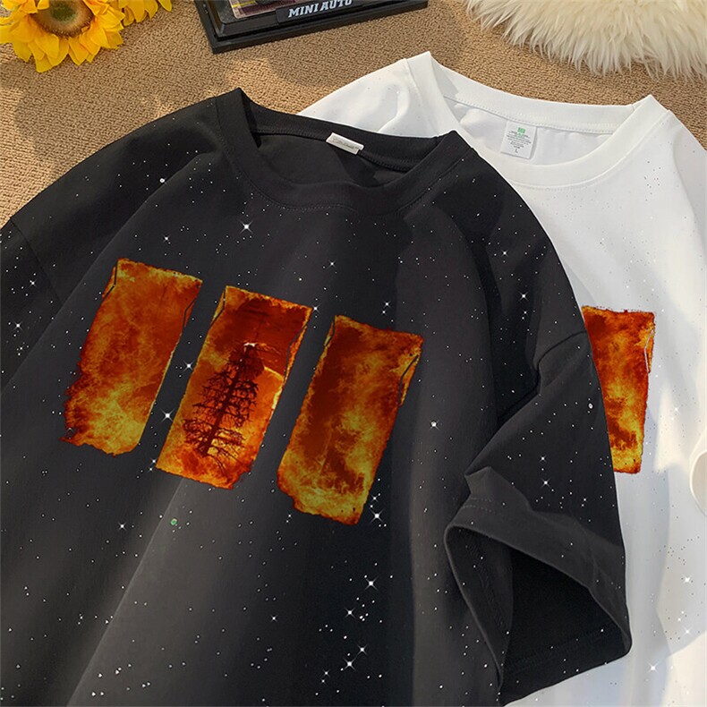 可48小时发货支持抖音得物来样二开美式满天星亮片短袖T恤MTX632，男装T恤，电商A486-1